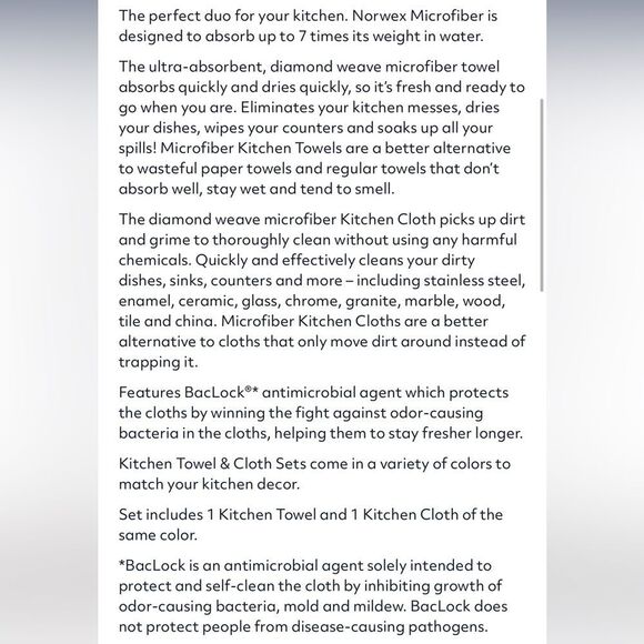 Norwex Kitchen Towel and Kitchen Cloth Set of 2 Amethyst NWT - Picture 8 of 10